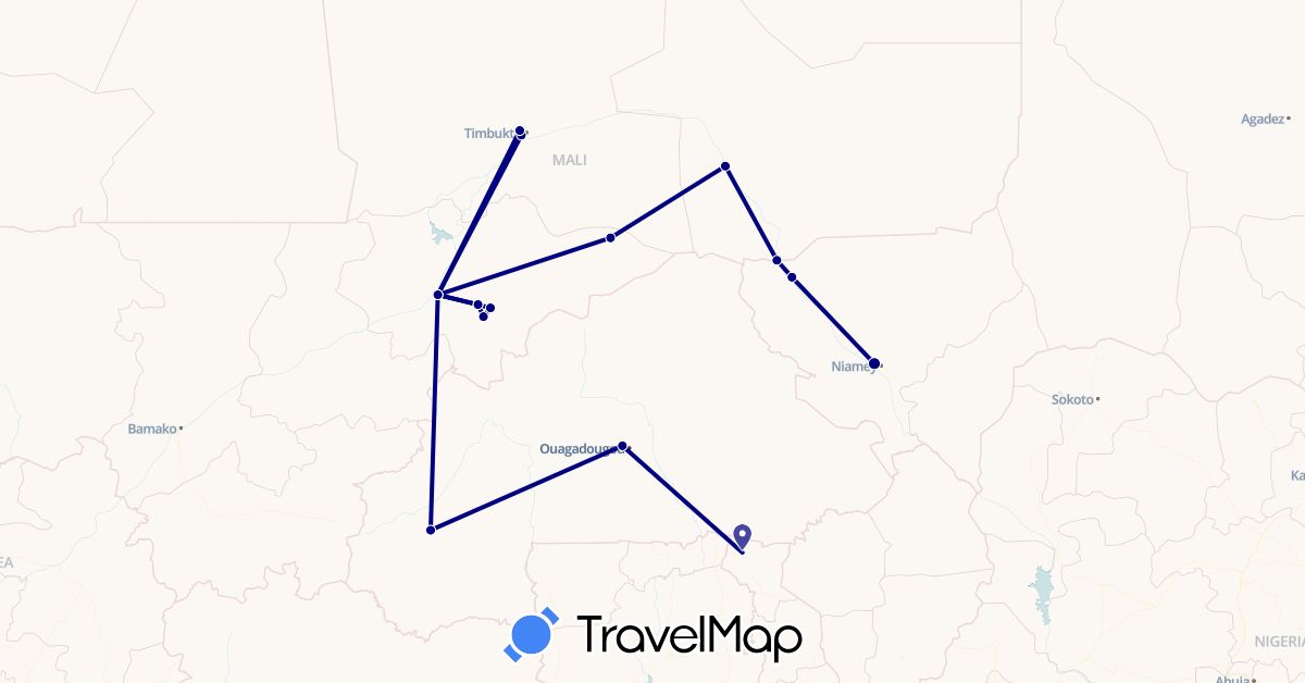 TravelMap itinerary: driving in Burkina Faso, Mali, Niger, Togo (Africa)